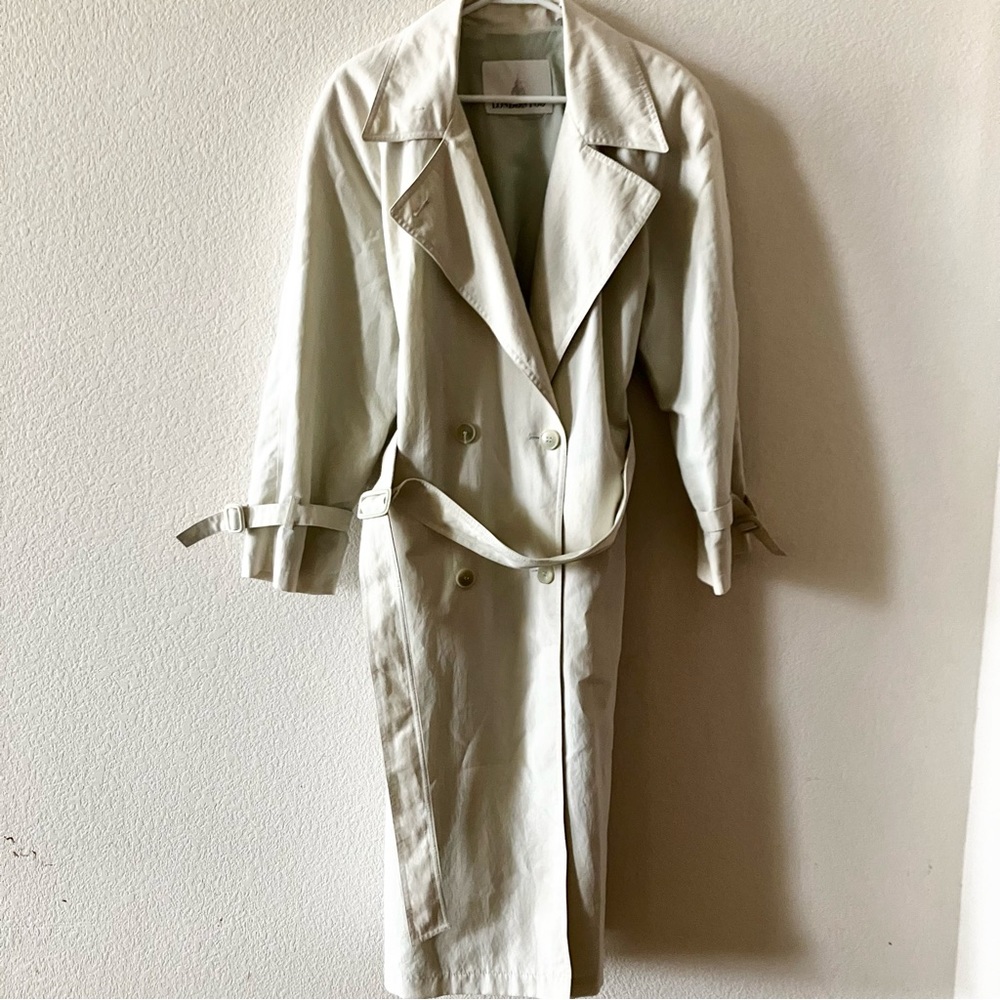 London Fog Vintage Cream Beige Casual Contemporary Modern Long Trench Coat S/M